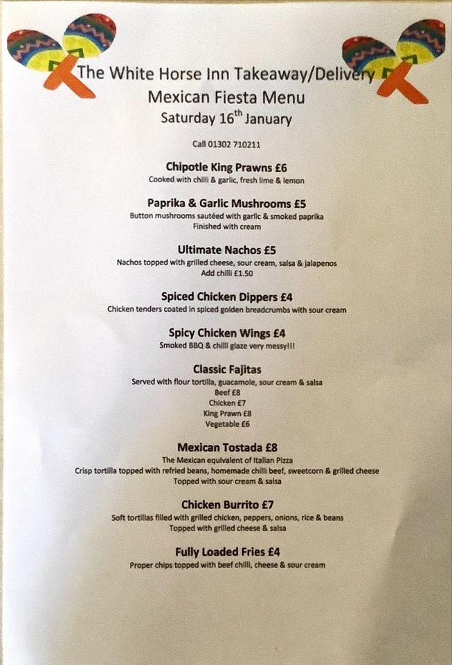 Menu at The White Horse Inn pub & bar, Auckley