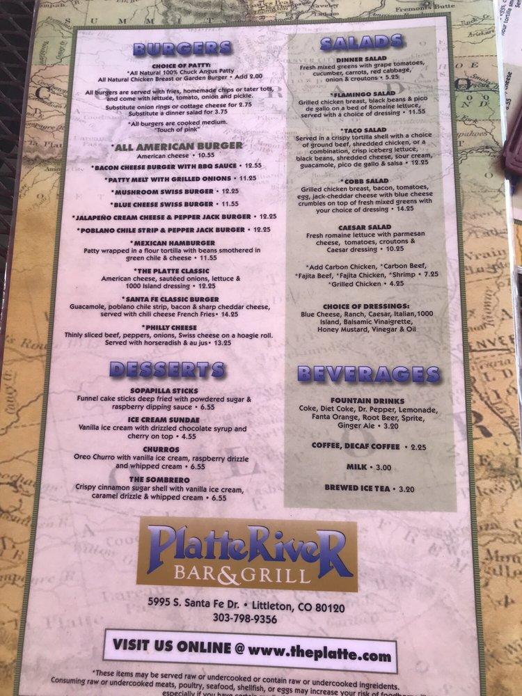 Menu at Platte River Bar and Grill, Littleton