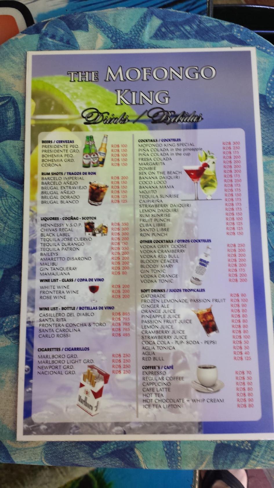 Menu At The Mofongo King Restaurant Sosúa