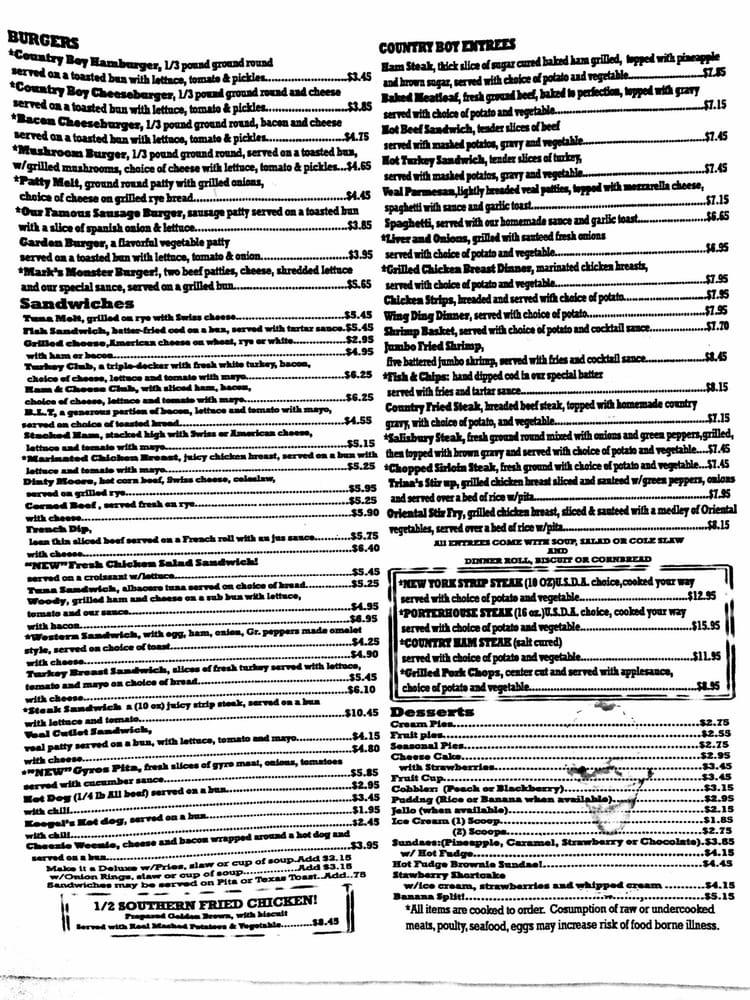Menu at Country Boy Restaurant, Hazel Park