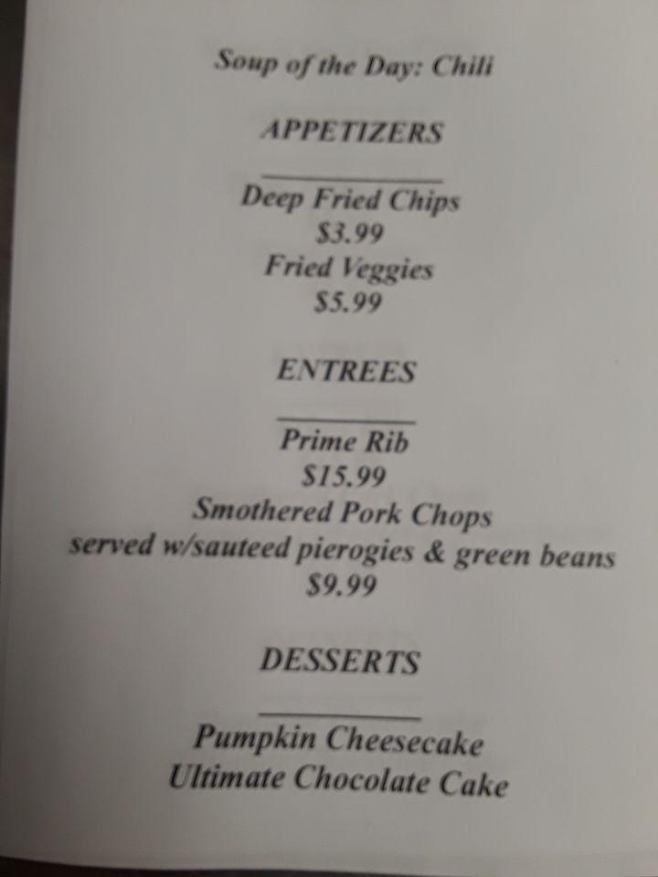 Menu at Hickory VFW and Normandy Banquet Center club, Hermitage