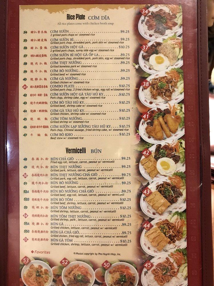 Menu at Pho Huynh Hiep 6 Kevin's Noodle House restaurant, Walnut Creek
