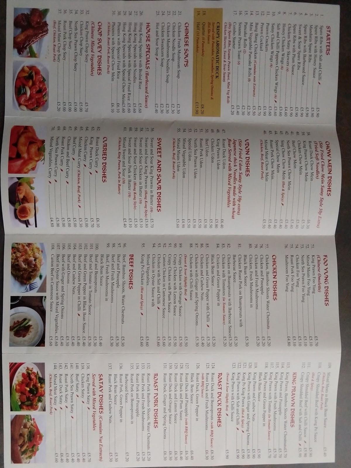 Menu at Hong Kong House Chinese fast food, Truro