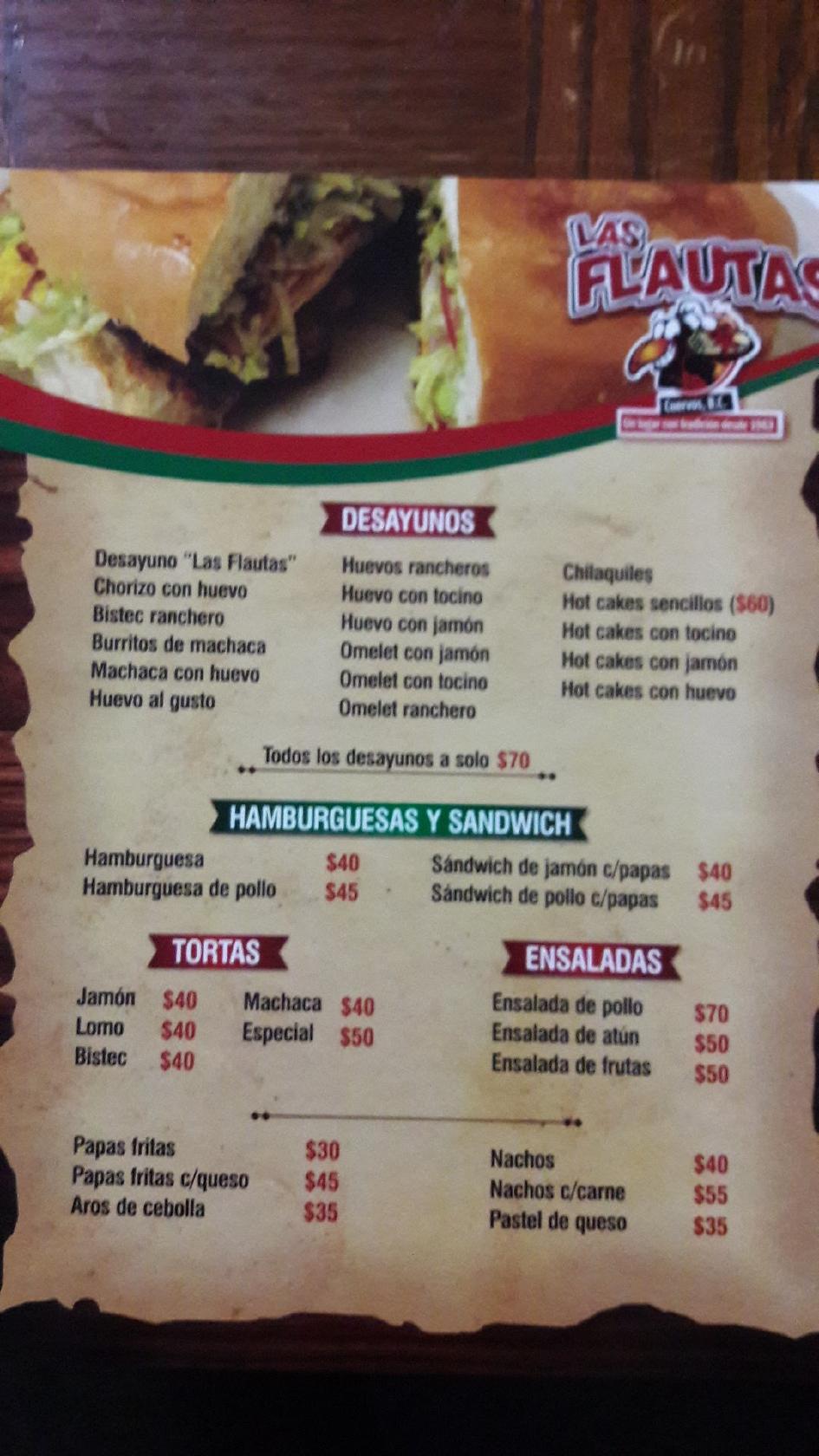 Menu at Flautas Cuervos restaurant, Ciudad Morelos