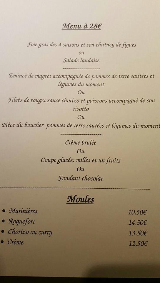 Menu at Restaurant Les Quatre Saisons, Biscarrosse