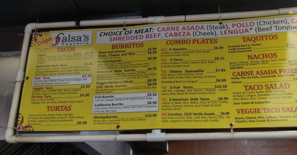 Menu at Salsa's Taqueria Mammoth Lakes restaurant, Mammoth Lakes