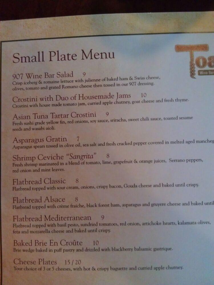 Menu at Toast Wine Bar & Resturant, Niceville