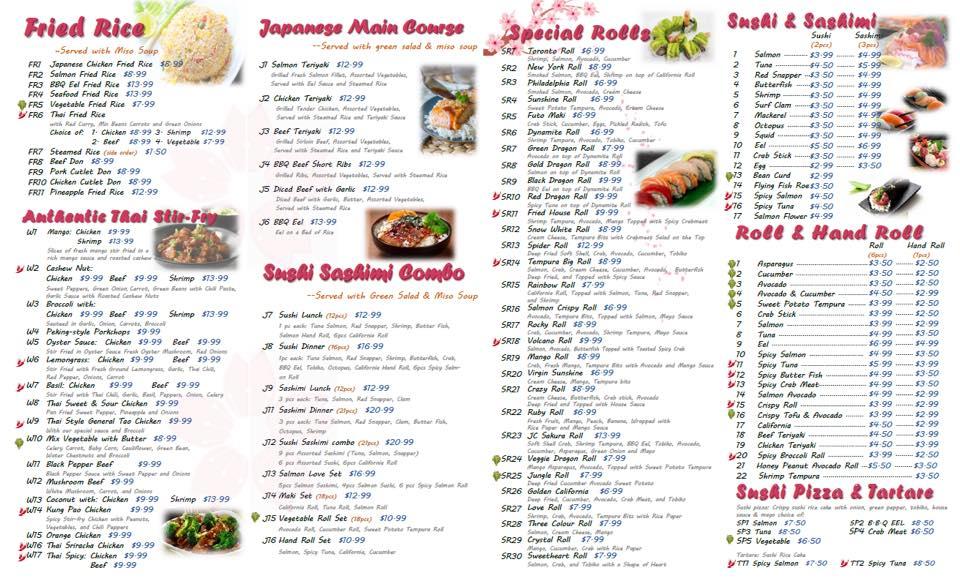 Menu at JC Sakura restaurant, Sault Ste. Marie