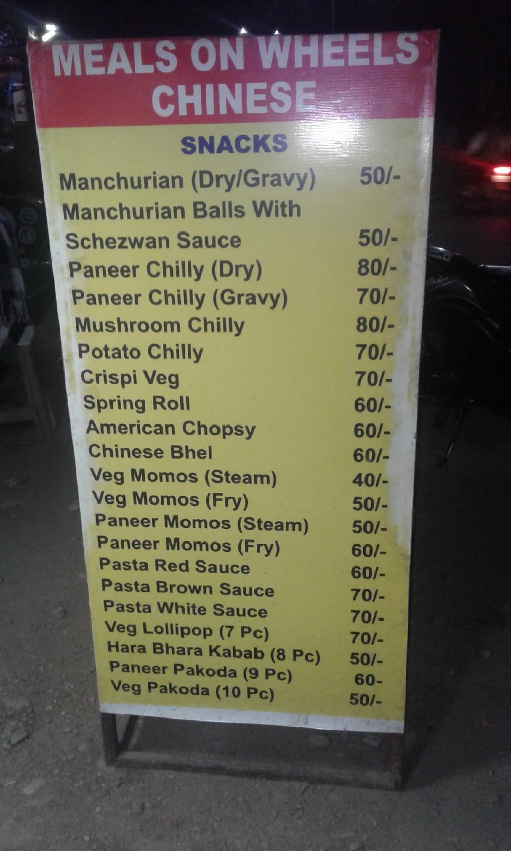 Meals On Wheels menu