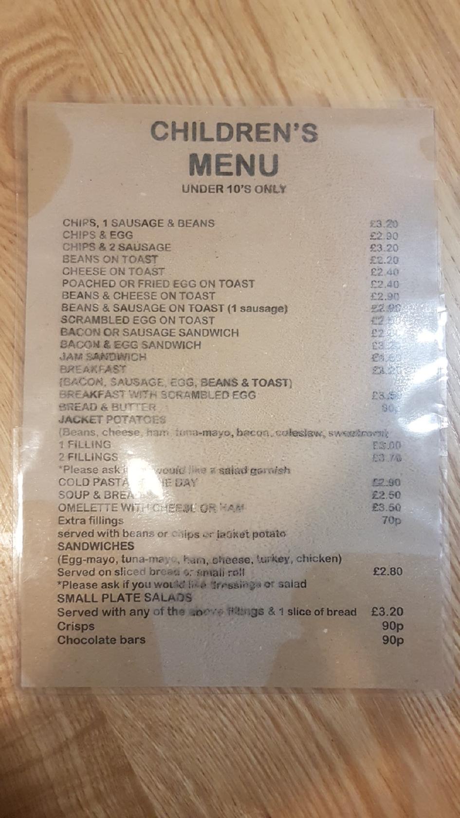 Menu at Charlie's Cafe, Northwich
