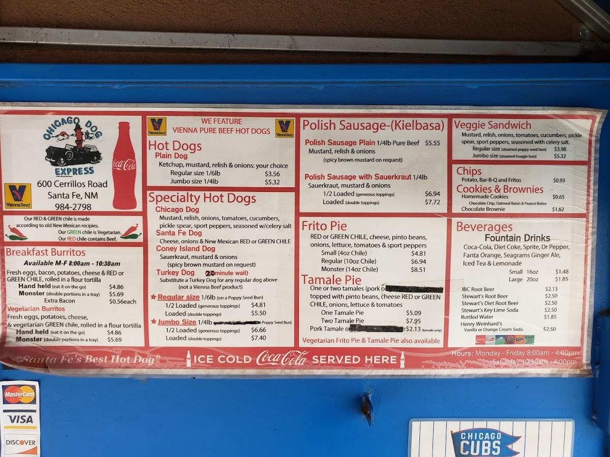 Menu at Chicago Dog Express restaurant, Santa Fe, 600 Cerrillos Rd