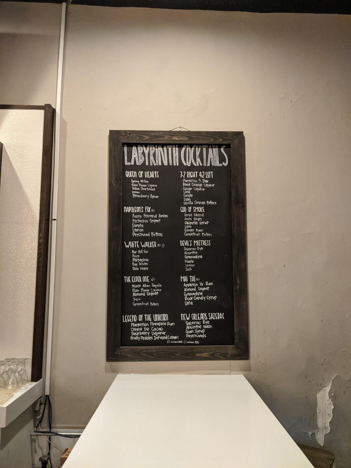 Menu at Labyrinth Bar & Kitchen, San Jose