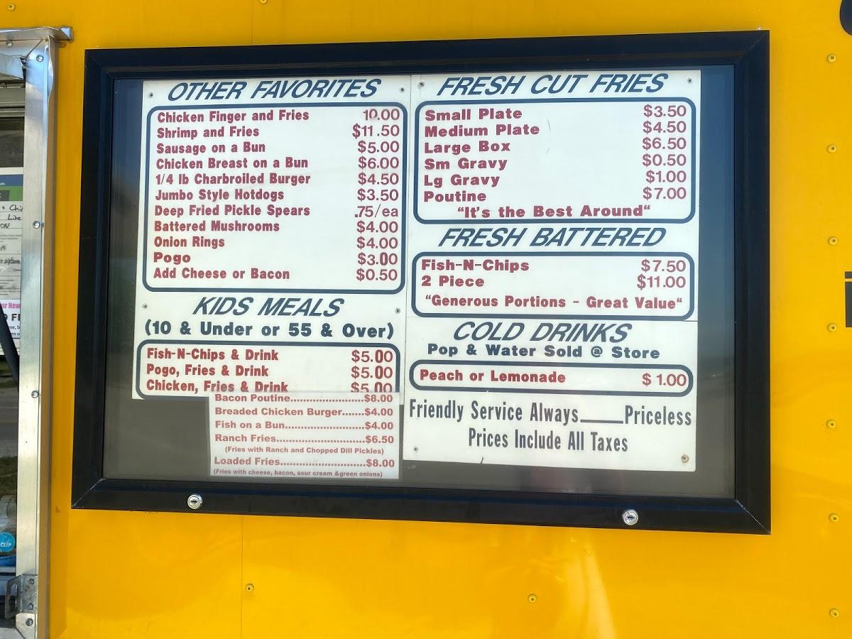 Menu at Peggy Sue’s Fish & Chips restaurant, PlymptonWyoming