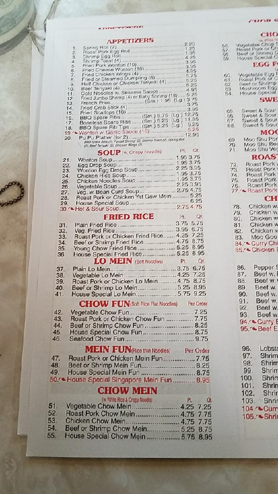Menu at Sunshine restaurant, Kingston, 364 Broadway