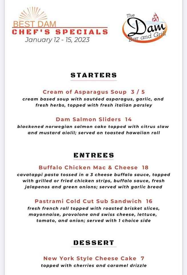 Menu at The Dam Bar & Grill, Lowell