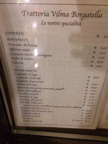 Menu Da Trattoria Vilma Borgatella Ristorante, San Lazzaro Di Savena