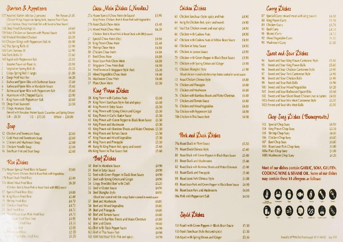 Menu at Aroma Oriental Takeaway restaurant, Peterborough