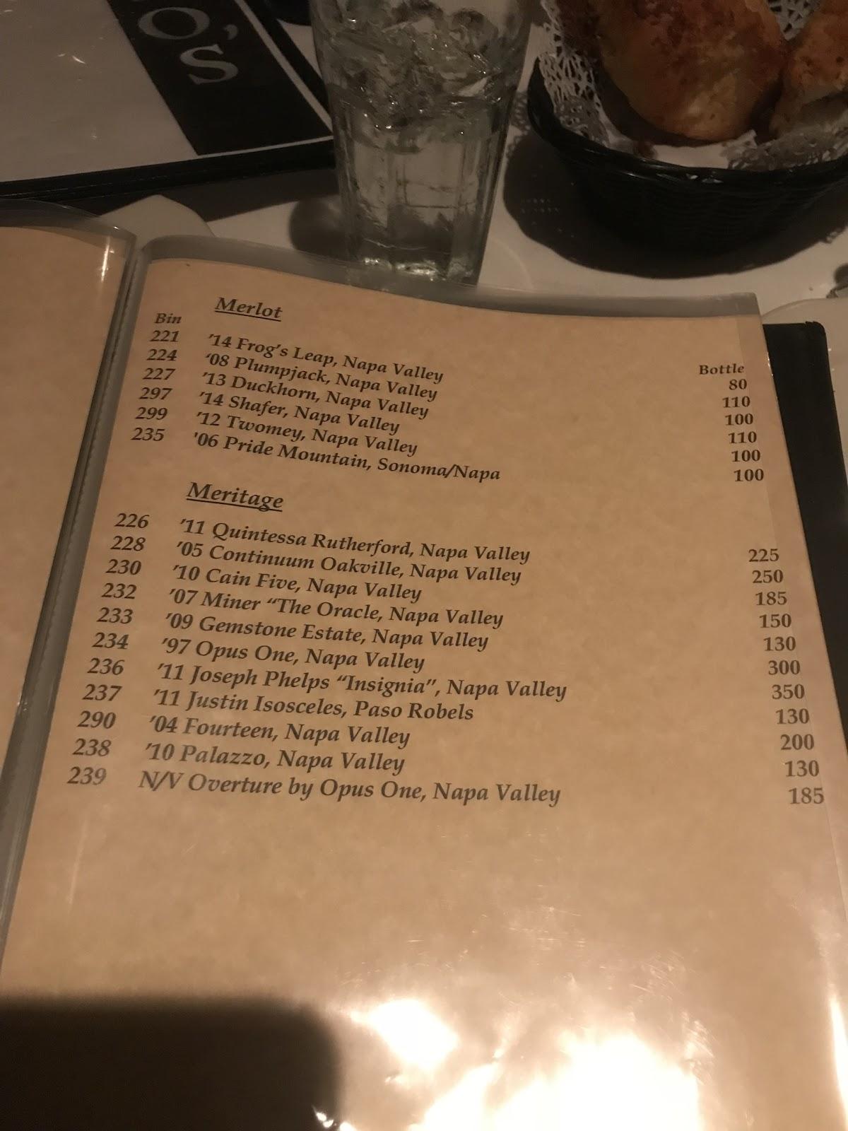 Menu at Gino's Restaurant, Baton Rouge