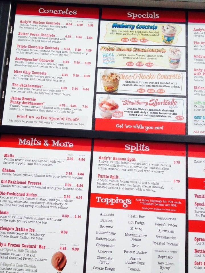 Menu at Andy's Frozen Custard desserts, Tulsa, E 102nd St S