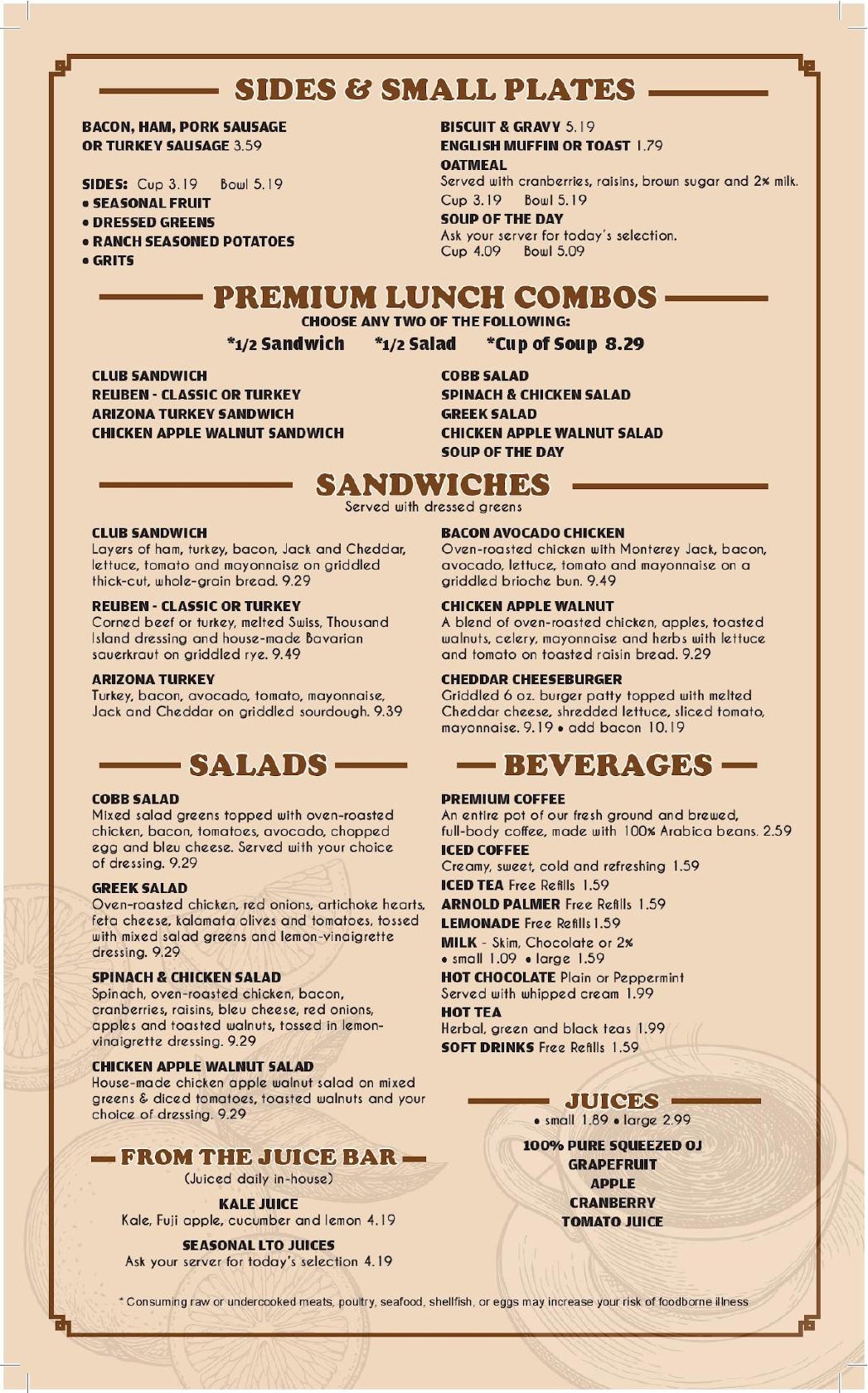 Menu at Our Breakfast Place restaurant, Waco
