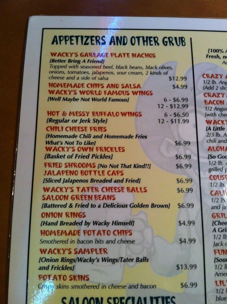 Menu at Wacky Jack's Grille & Saloon pub & bar, Highlandville
