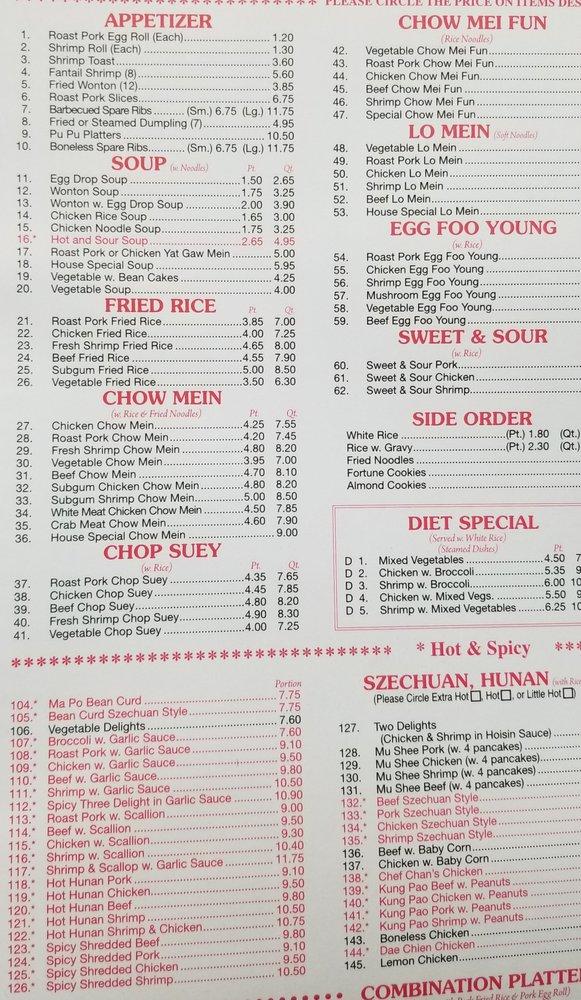 Menu at Chef Chan Restaurant, East Rutherford