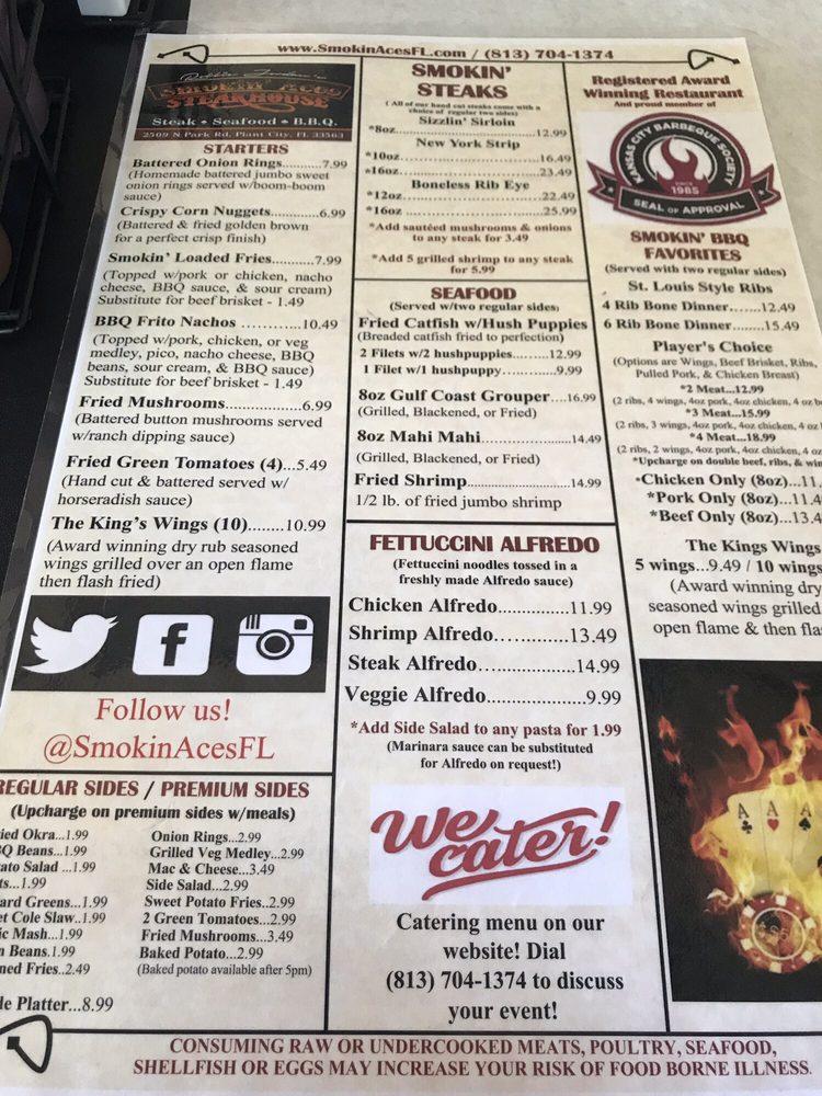 Menu at Smokin' Aces BBQ & Steakhouse Plant City, Plant City