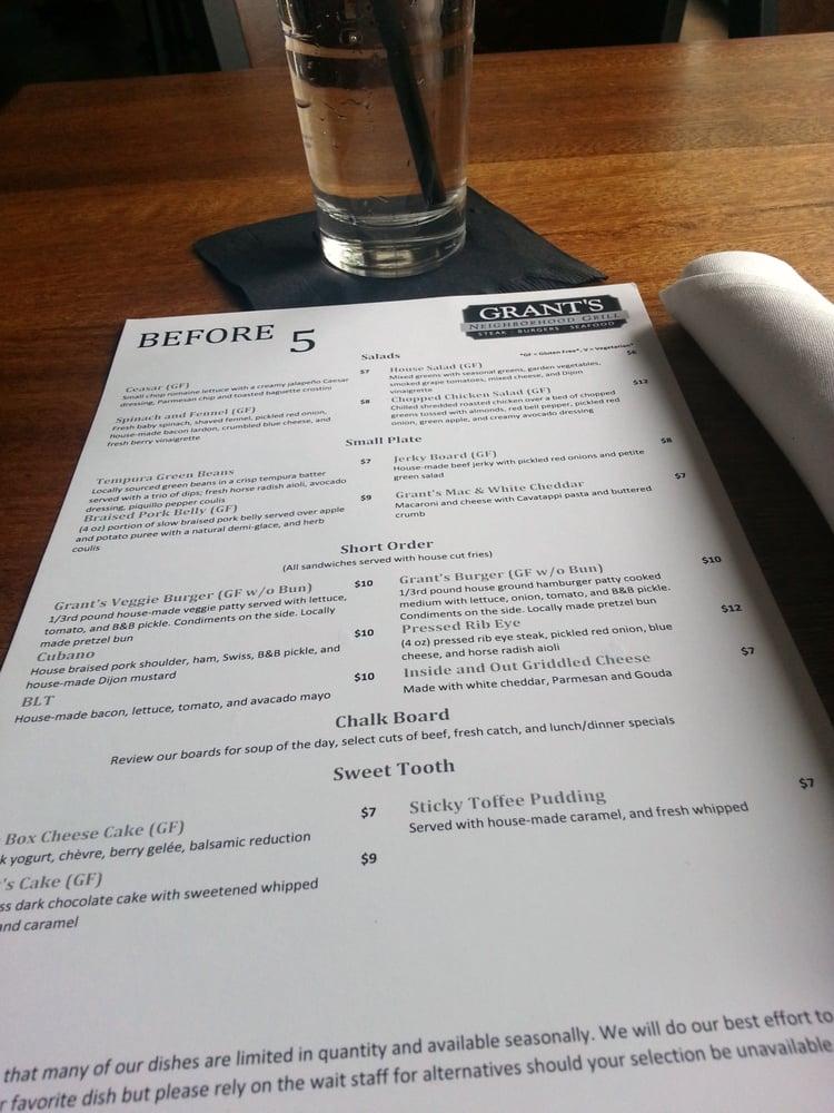 Menu at Grant's Neighborhood Grill restaurant, Meridian