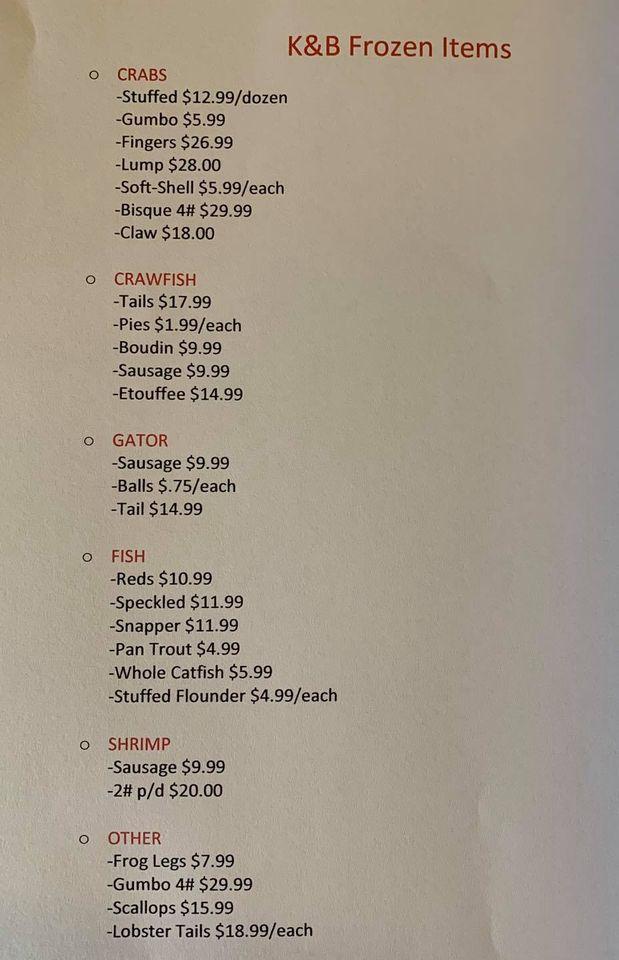 Menu At K&B Seafood Restaurant, Brookhaven