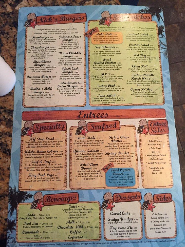 Menu at Nicks Bar & Grill, Hollywood