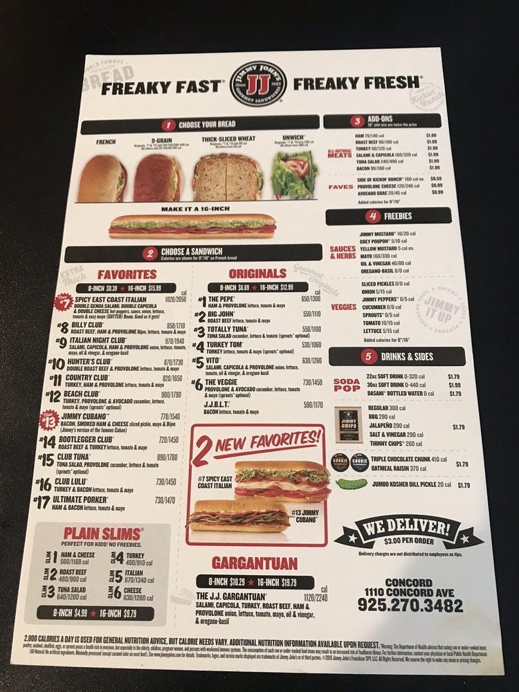 Menu At Jimmy John S Fast Food Concord Concord Ave Ste