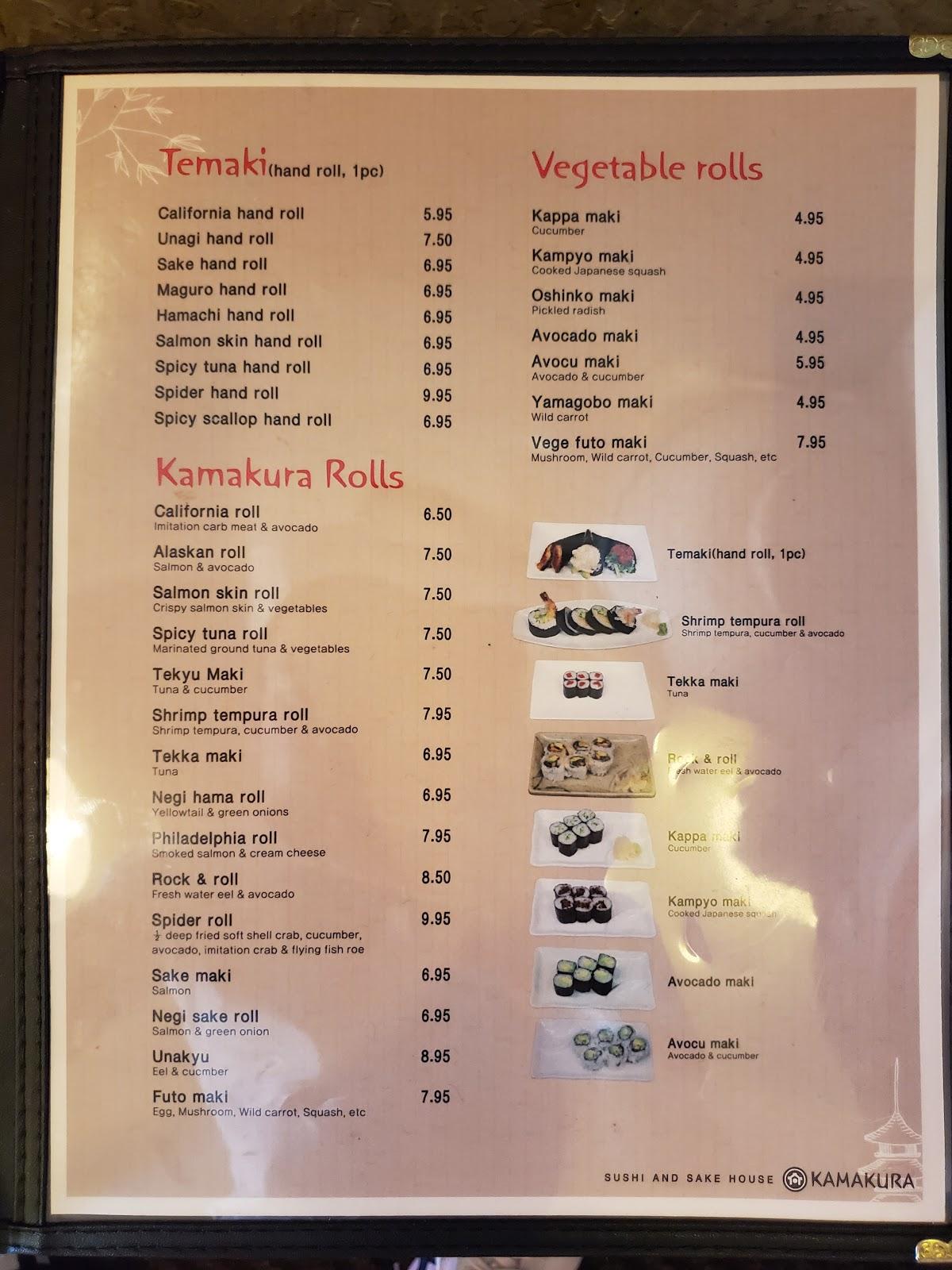 Carta de Kamakura Japanese Restaurant, Los Gatos