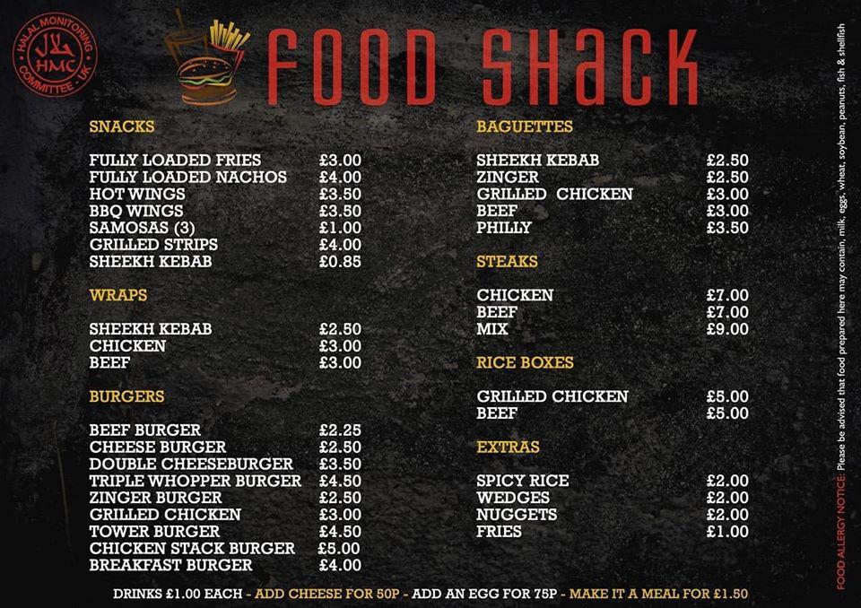 Food shack menu