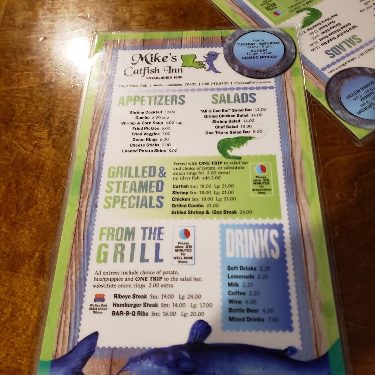 Menu at Mike's Catfish Inn restaurant, Amite City