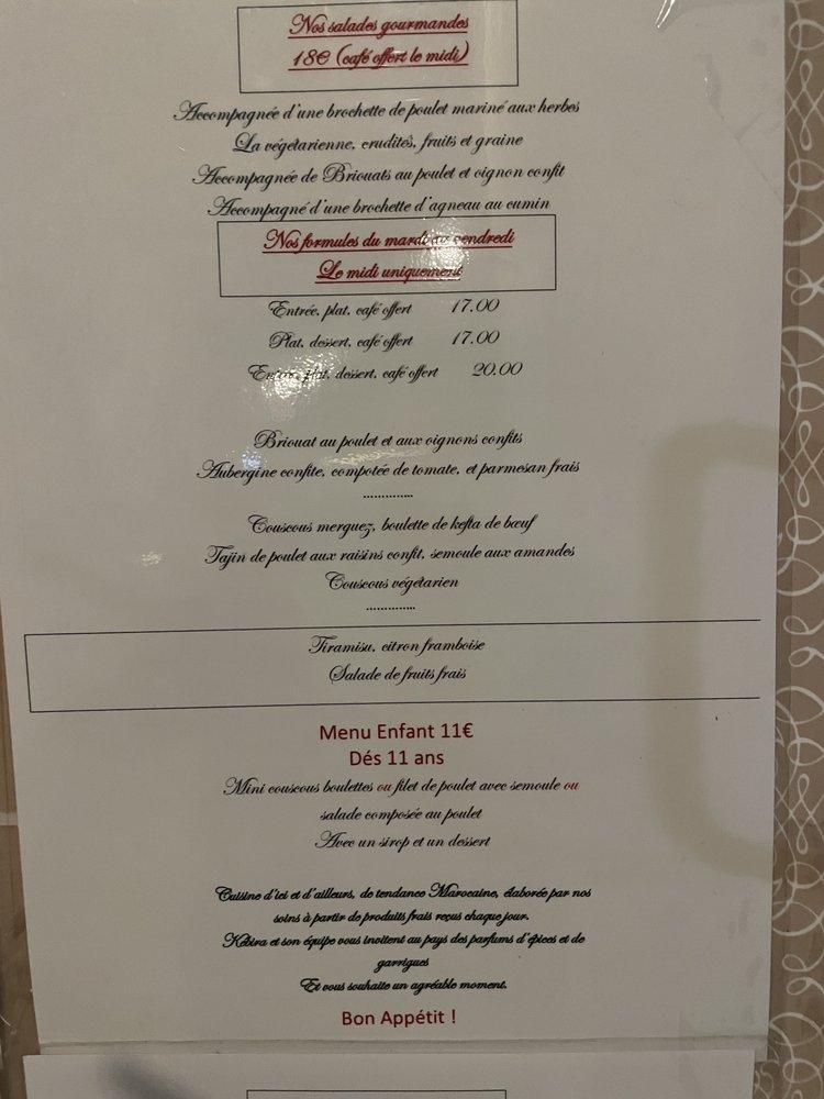 Restaurant le ciel de nîmes menu