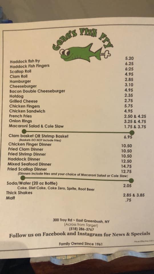 Menu At Gene S Fish Fry Restaurant Rensselaer