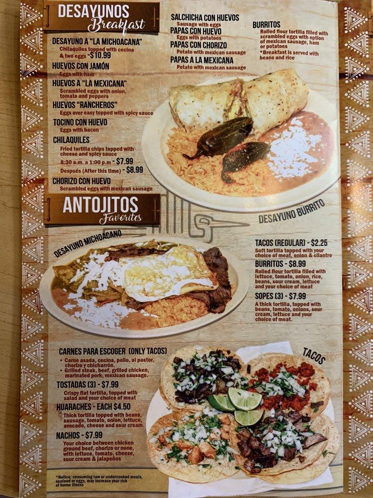 Menu at La Michoacana Mexican Market 10 restaurant, Dayton