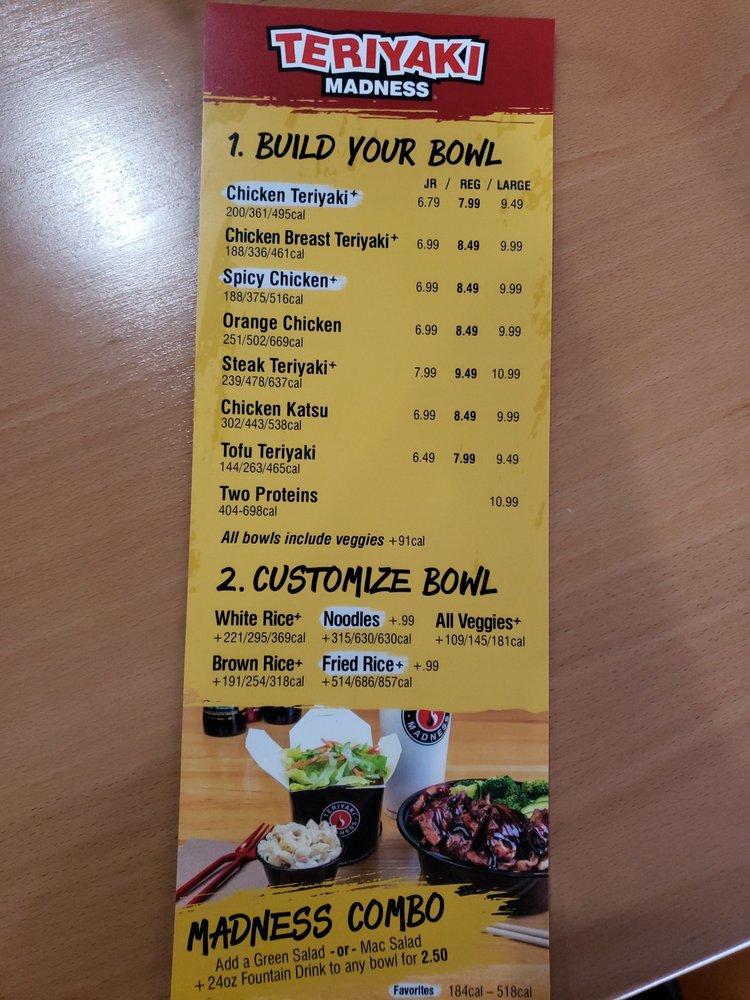 Menu at Teriyaki Madness restaurant, Lapeer