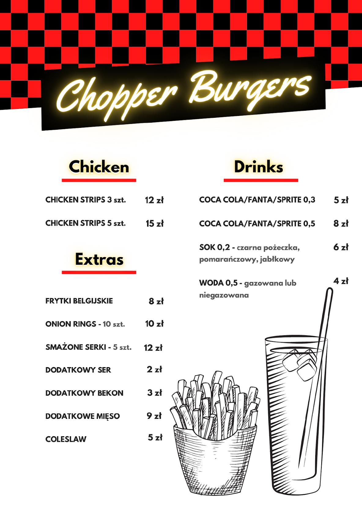 Menu at Chopper Burgers restaurant, Goleniów