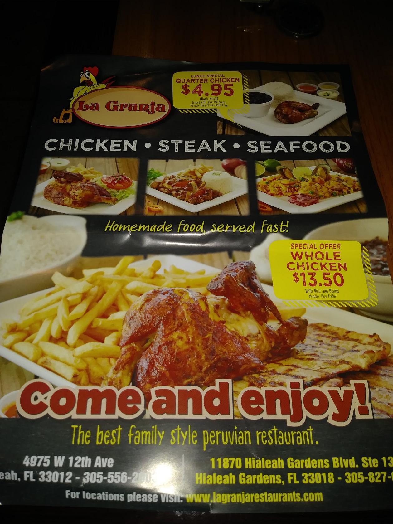 Menu at La Granja restaurant, Hialeah Gardens, Hialeah Gardens Blvd Ste 130