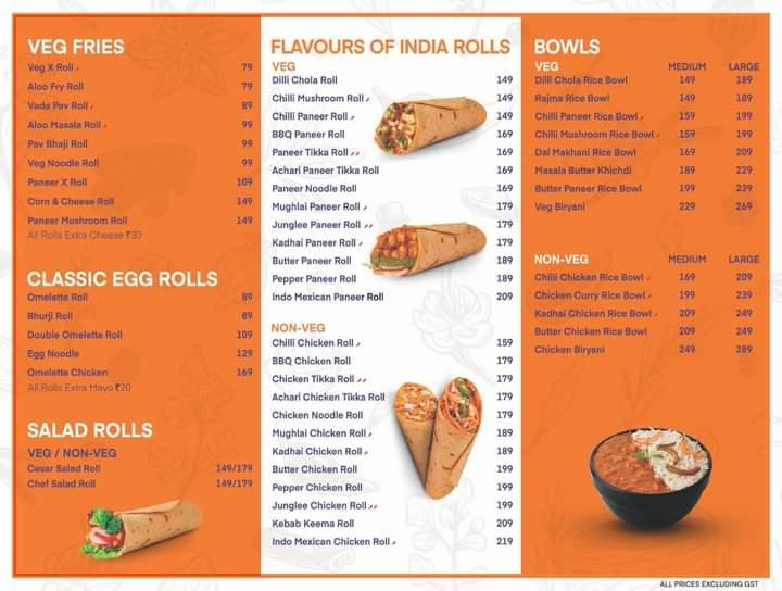 Gobblers Rolls & Bowls, Pilibhit menu