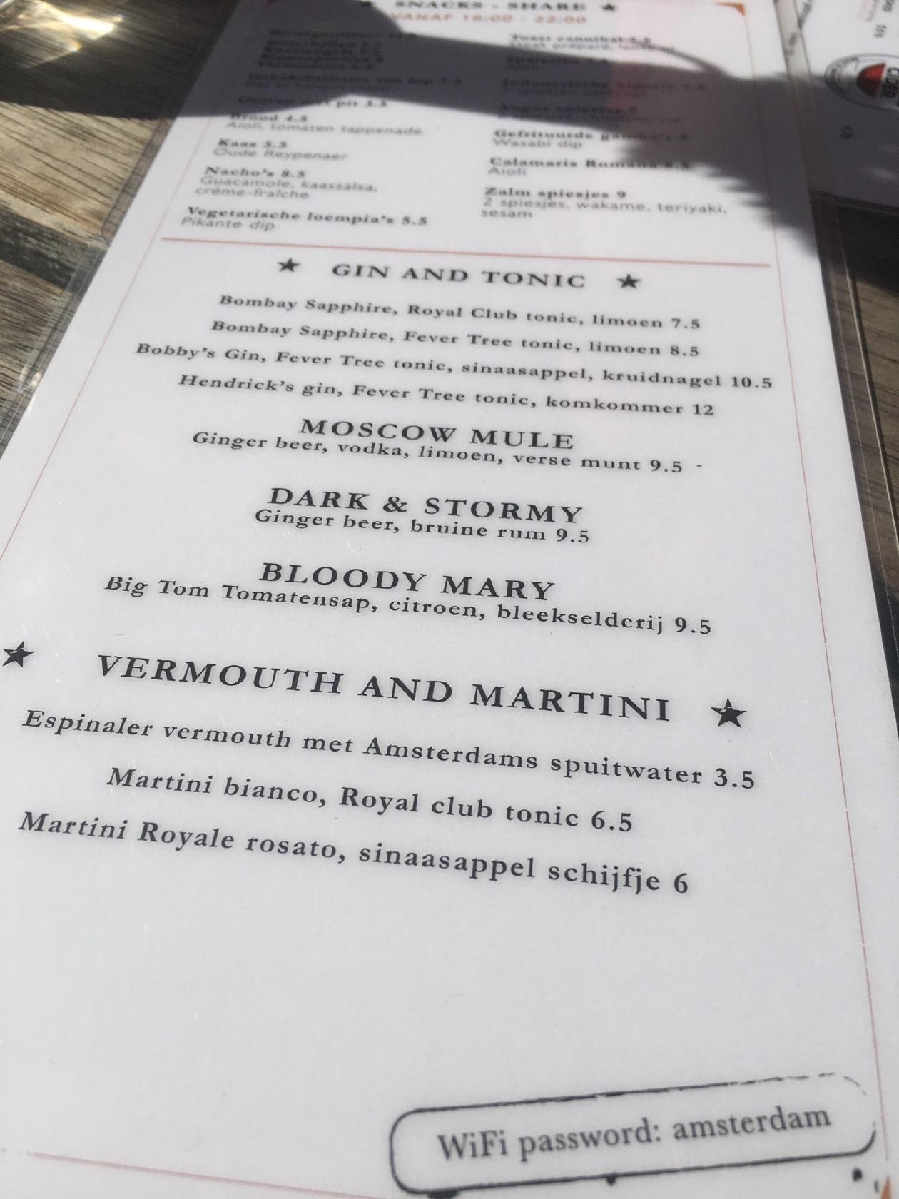 Menu at Het Paardje, Amsterdam, Gerard Douplein 1
