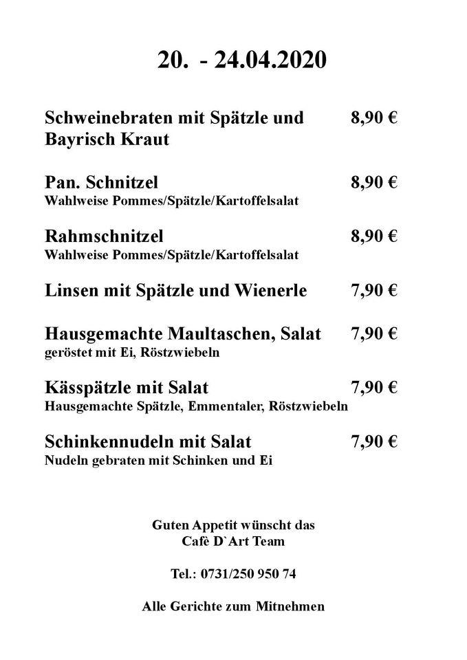 Speisekarte von Cafe D' Art, NeuUlm