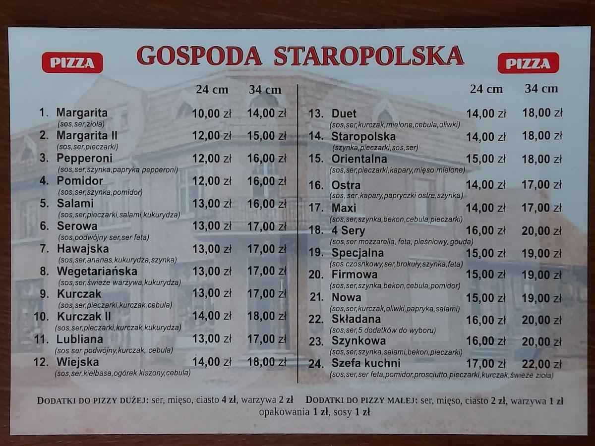 Menu at Gospoda Staropolska restaurant, Stare Pole