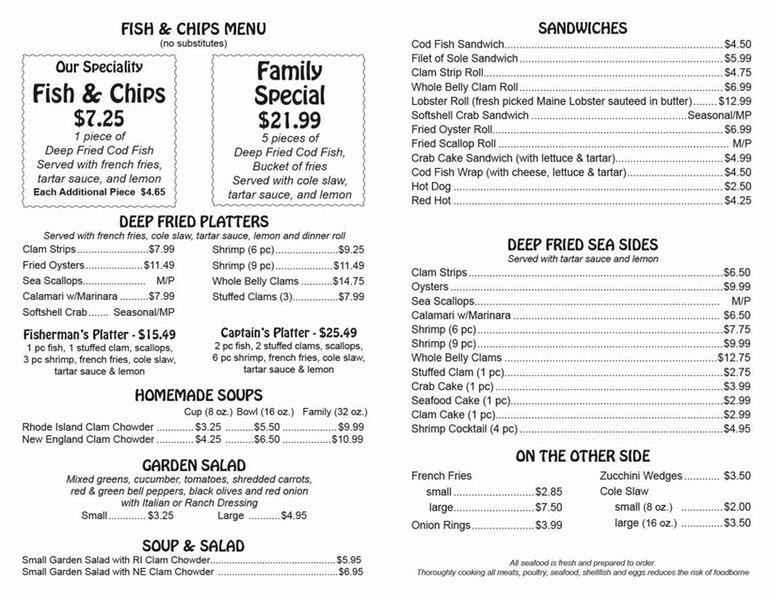 Menu at Uberti's Fish Market restaurant, Stratford