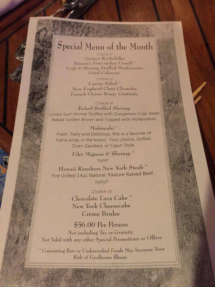 Menu at Chart House Waikiki steakhouse, Honolulu