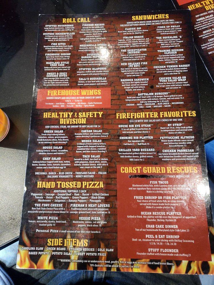 Menu at Calli Baker's Firehouse & Grill pub & bar, Myrtle Beach, 910