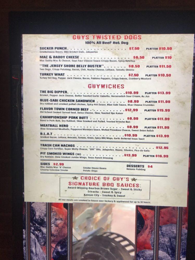 Menu at Guy's BarBQue Joint, Atlantic City