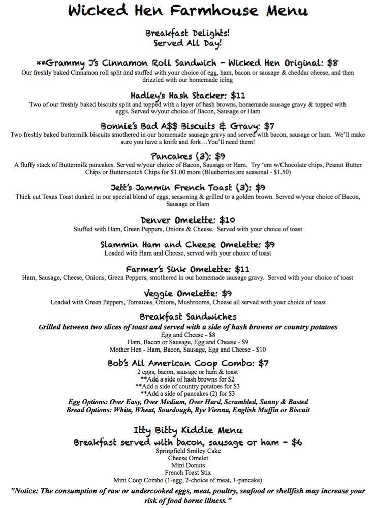 Menu at Wicked Hen Farmhouse restaurant, Springfield