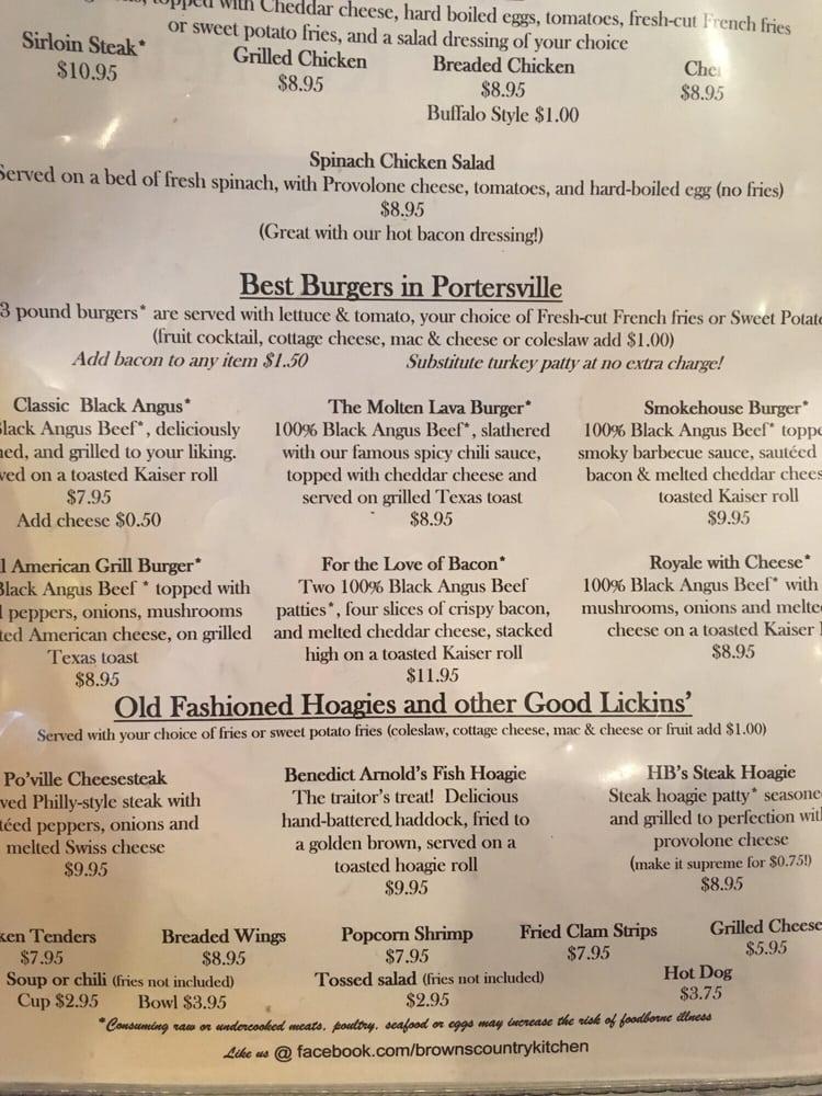 Menu at Brown's Country Kitchen restaurant, Portersville